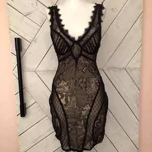 Bebe Black Lace Cocktail Dress Nude Lining